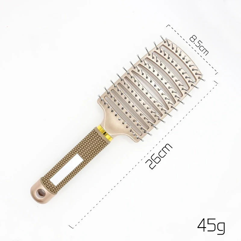 Detangling hairbrush with bristle and nylon teeth for effortless hair management and scalp massage