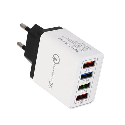 4-port USB wall charger with Quick Charge 3.0 technology for fast charging of smartphones and tablets