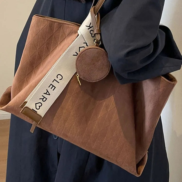 Women's large soft polyester shoulder tote with sandwich pocket in light khaki colour