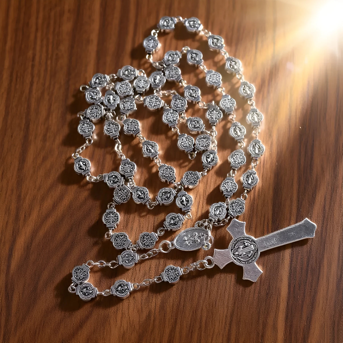 Cross long sweater necklace with geometric alloy pendant and round chain in unisex NL1343 style