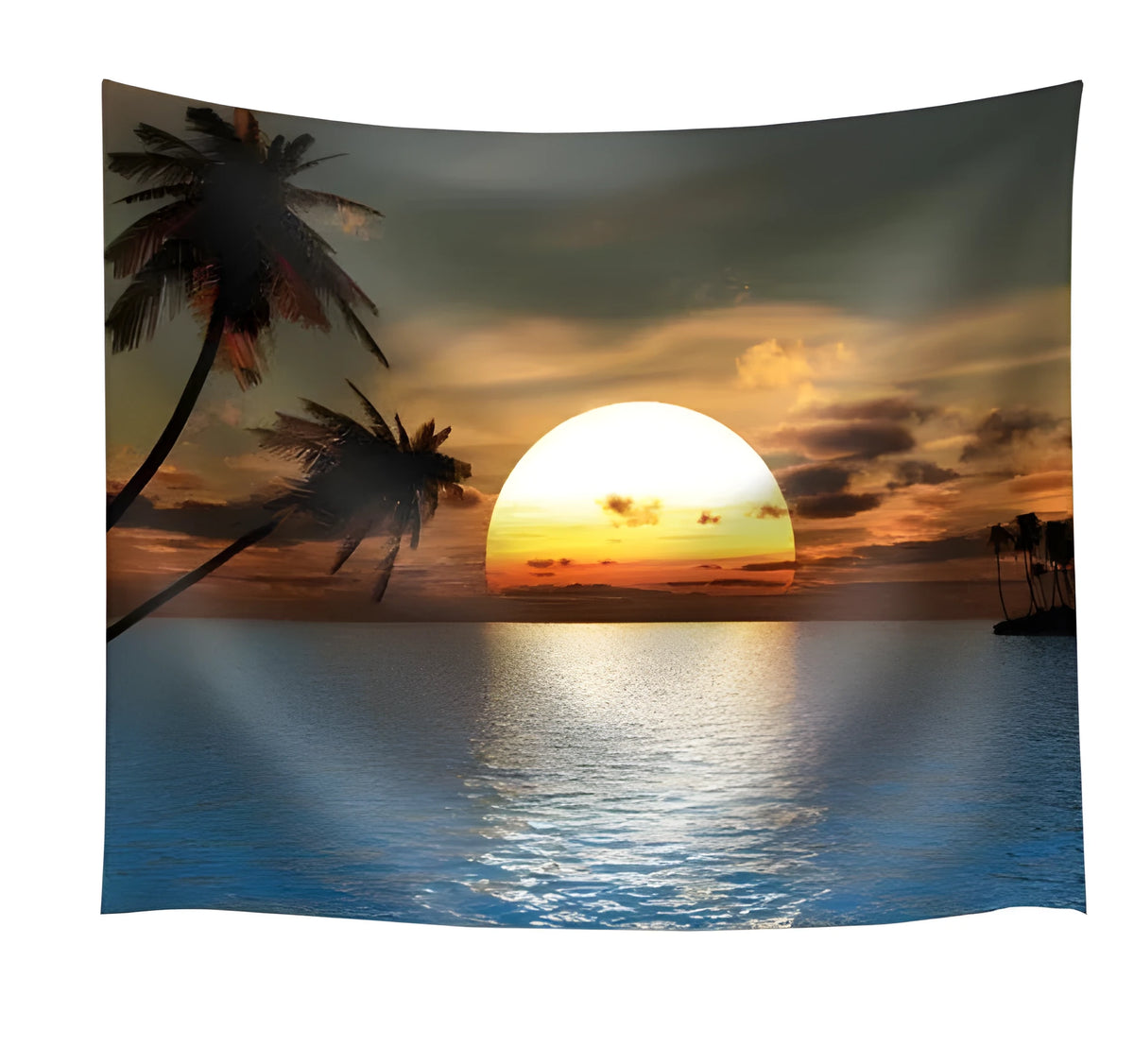 Sunset Beach Tapestry polyester wall hanging in 150x100cm, 150x130cm, and 150x230cm sizes with thick version options