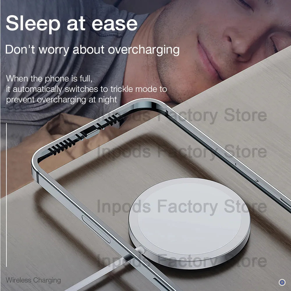 White silver magnetic wireless charger for iPhone 12 Pro Max with ice core technology
