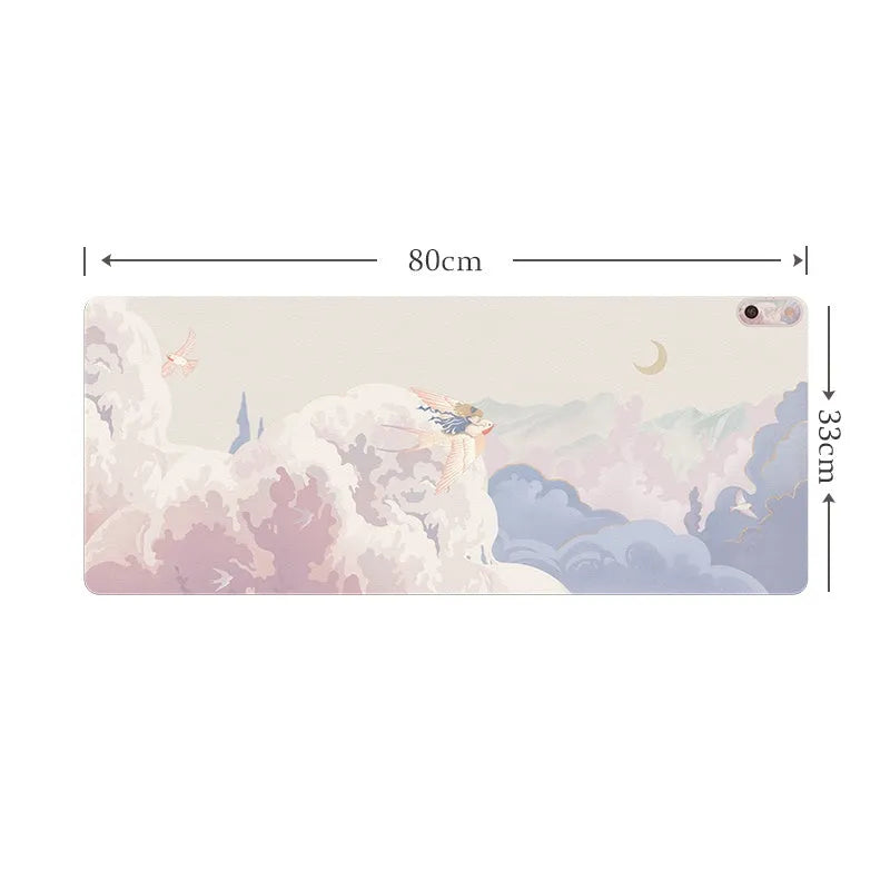 Electric desktop heating mat with PVC leather surface showing idyllic decorative pattern