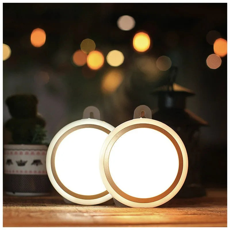 Round white motion sensor LED light for wardrobe or corridor with 80mm diameter.