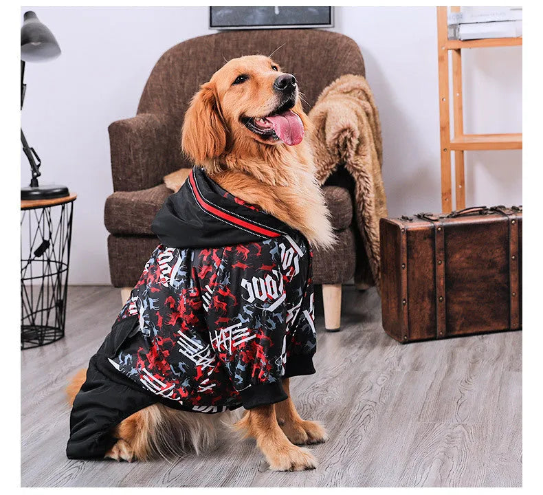 Cotton printed dog coat for extra large breeds shown in 3XL size with colourful pattern