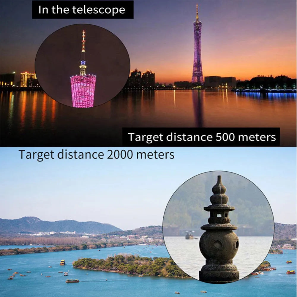 Black 20x50 monocular telescope with 12x zoom on a table
