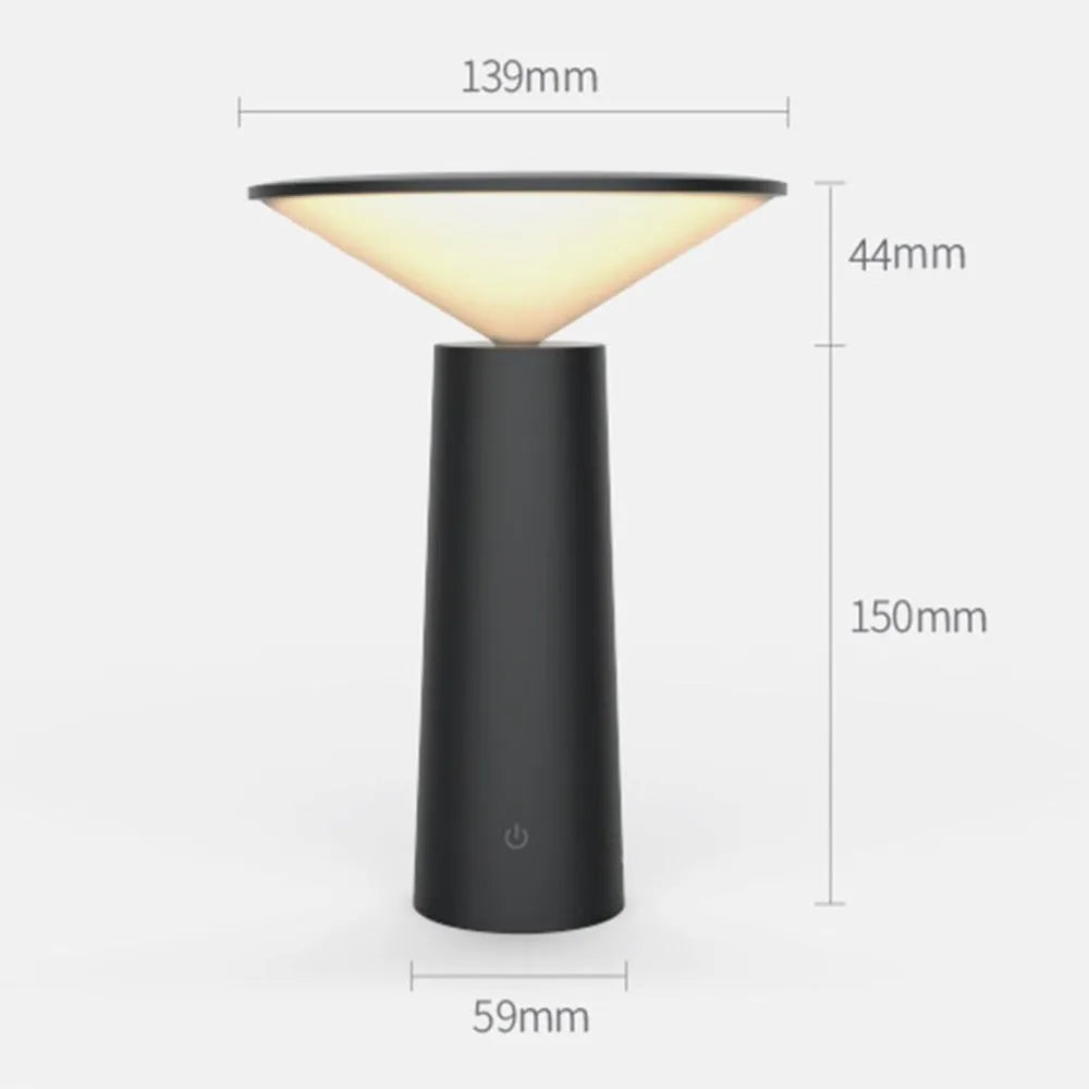 Black or white USB rechargeable LED desk lamp with touch sensor and adjustable lamp head.