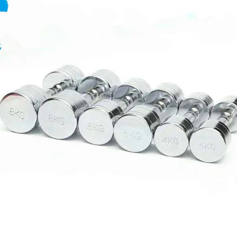 Pure steel dumbbell with silver electroplated finish and ergonomic handshake design