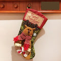 Christmas stocking with 3D Elk appliqué design in mixed colours, made from Burlap cloth with hanging loop