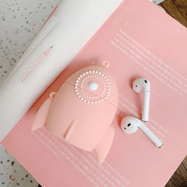 Pink silicone protective case for Apple AirPods 1 and 2 showing charging port access