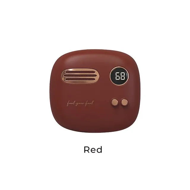 2-in-1 retro hand warmer and 5000mAh power bank in purple with digital display