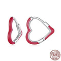 Pair of 925 silver heart stud earrings with pink or red dripping oil finish