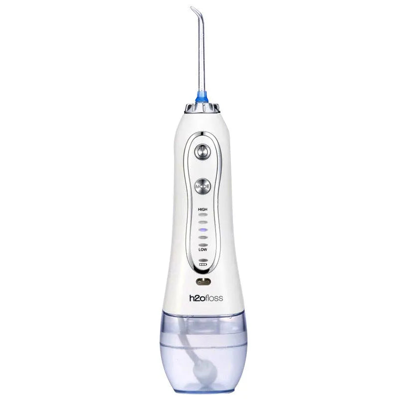 Portable electric tooth pulse water flosser with 300ml removable tank, three nozzles and IPX8 waterproof rating in avocado upgrade colour