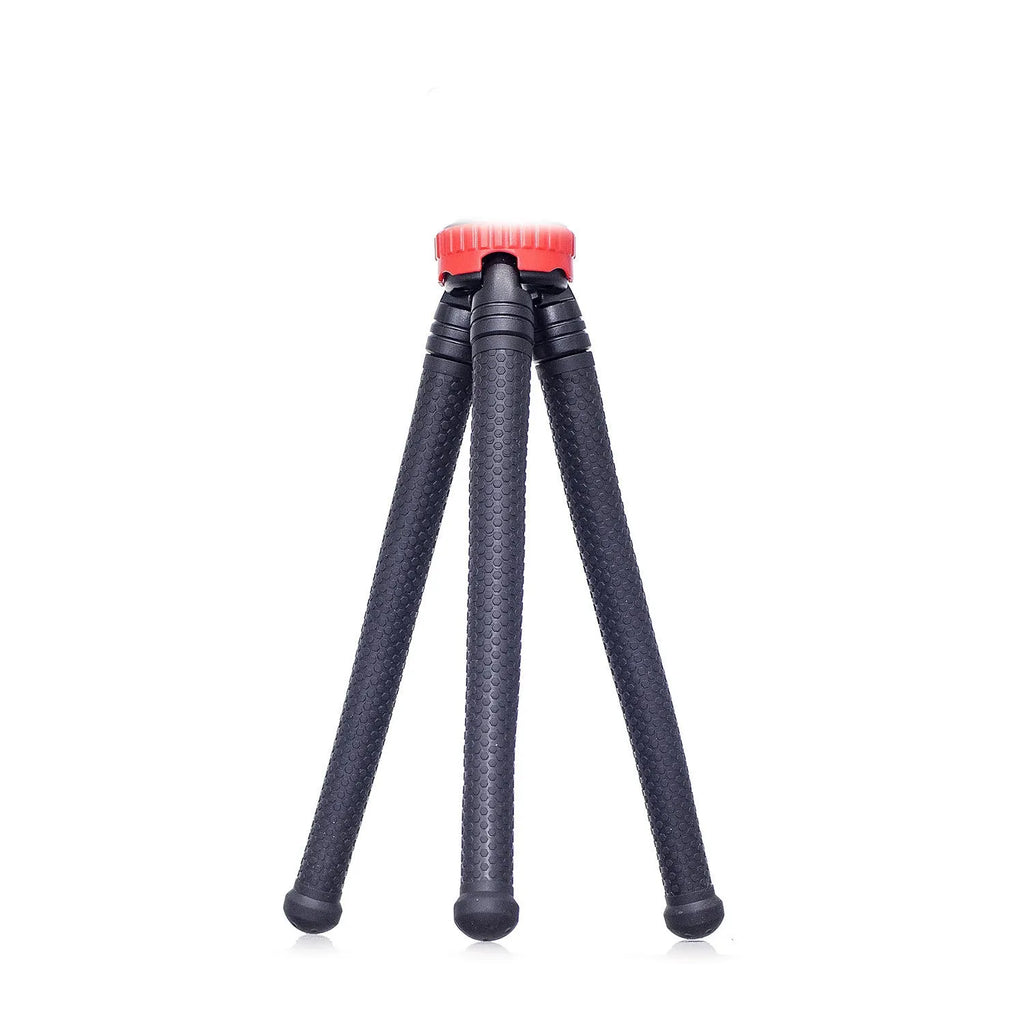 Black flexible octopus tripod with wrapped legs and spherical gimbal head for mounting a smartphone
