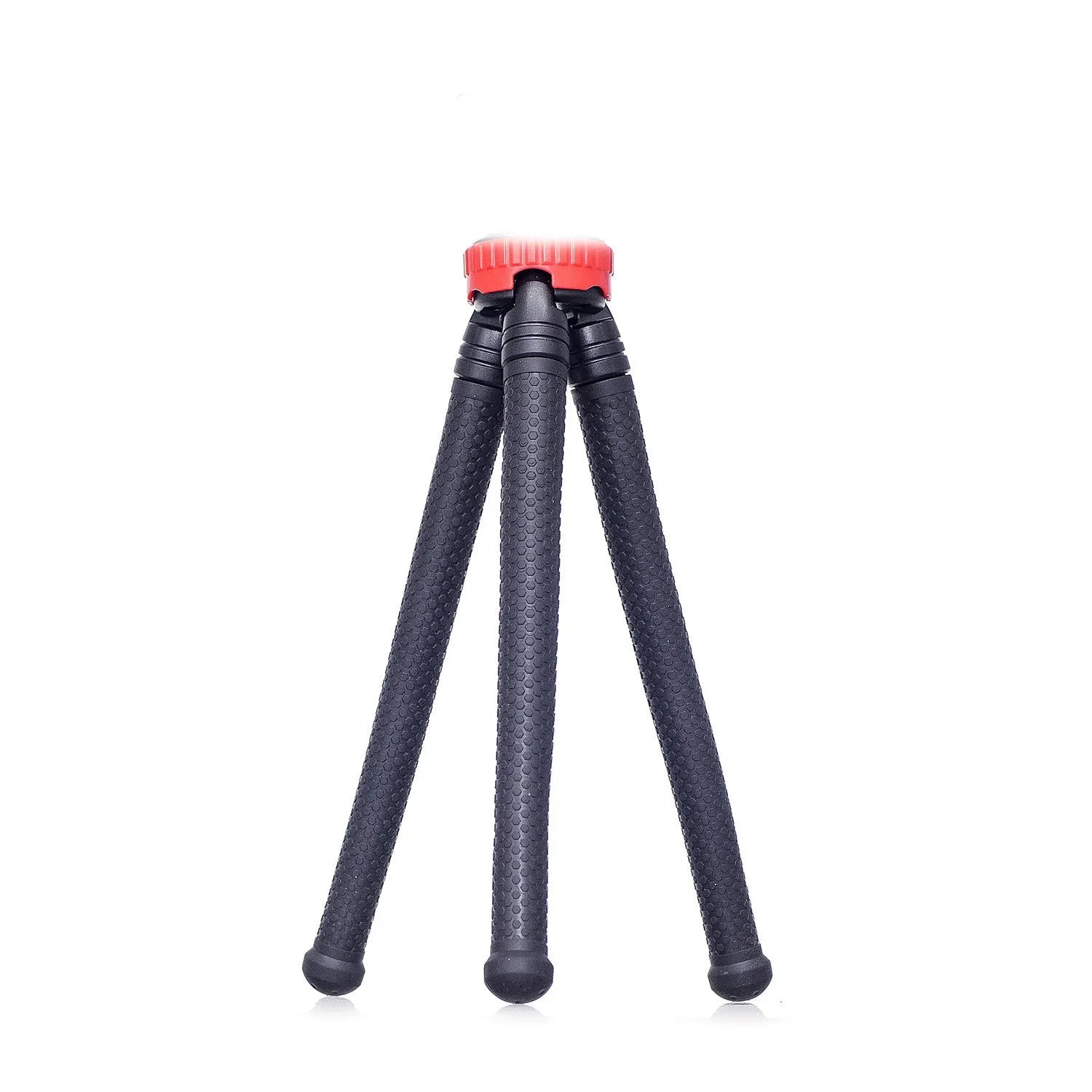 Black flexible octopus tripod with wrapped legs and spherical gimbal head for mounting a smartphone