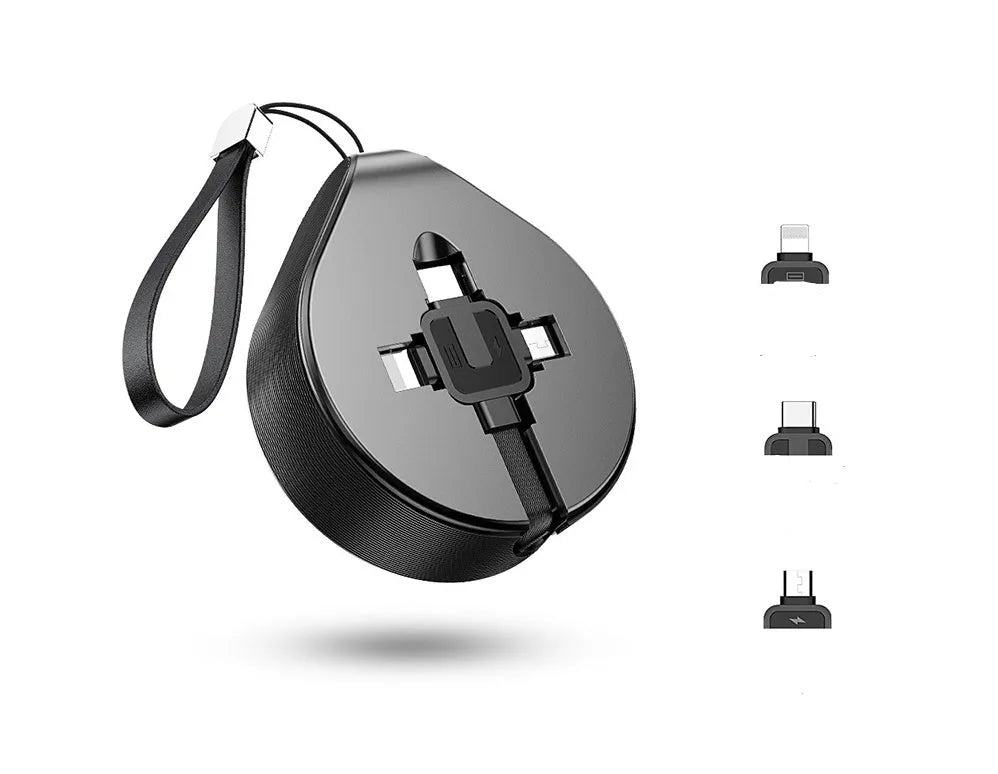 Telescopic three-in-one fast charging data cable extended to 1m length in choice of colours