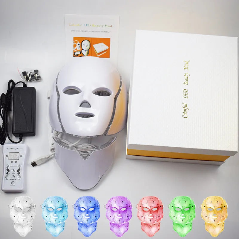 LED photon beauty mask with 192 LEDs and seven colour light therapy for face and neck