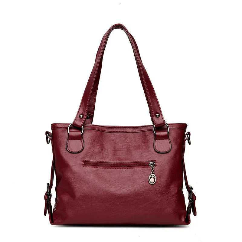 PU fabric texture shoulder bag for women in black, light grey, purple, and red colour options