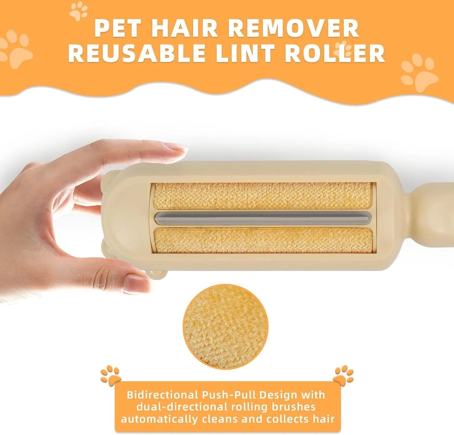 Reusable pet hair remover with self-cleaning base in blue, pink and yellow colours