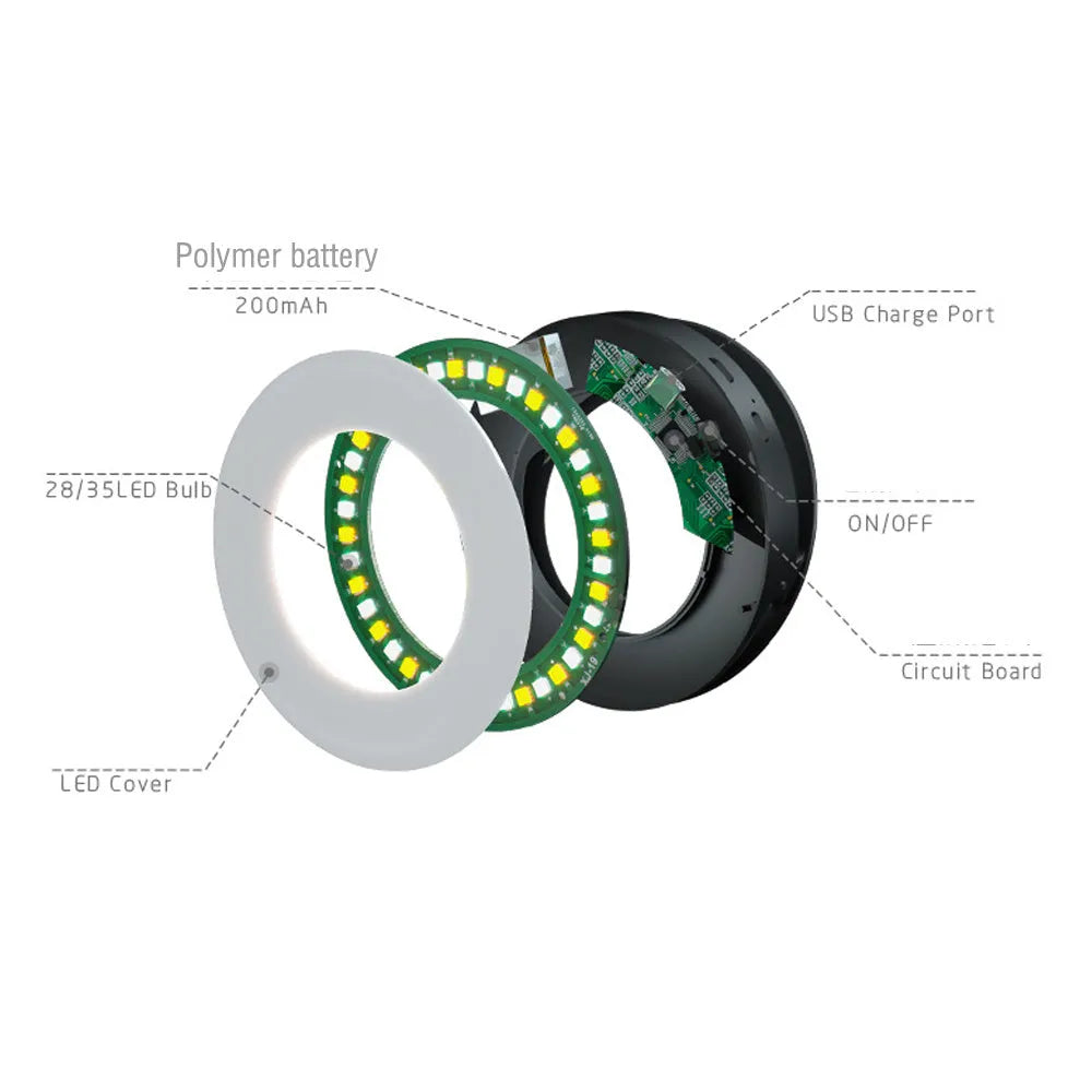 Black LED selfie ring light for mobile phones with USB cable for YouTube streaming and photography