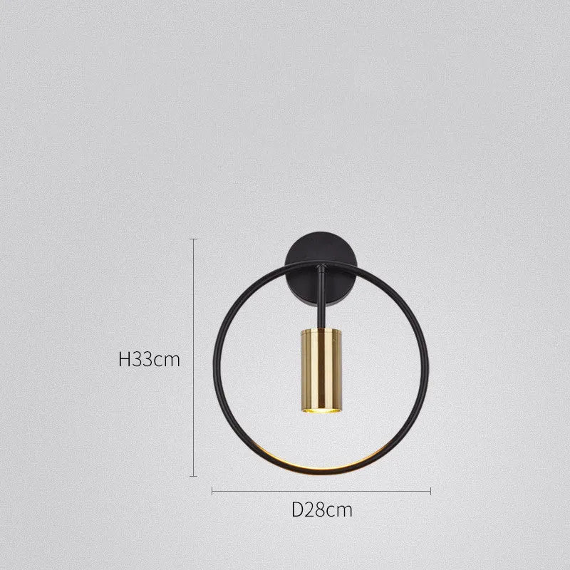 Round iron wall lamp with LED in golden finish, 280mm diameter