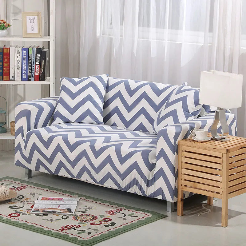 Elastic all-inclusive polyester sofa cover with striped pattern, modern simple style, 15 colours, 1-4 seat models.