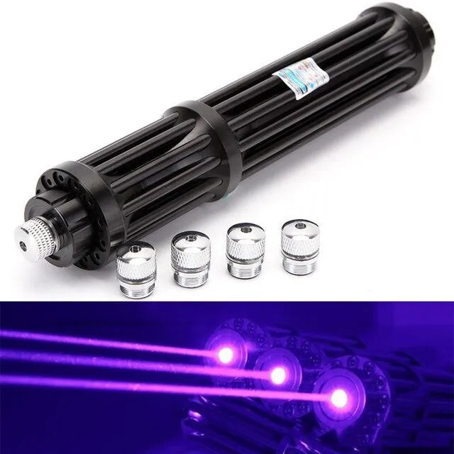 Black anodised aluminium tactical laser flashlight showing tail switch and 168mm length.