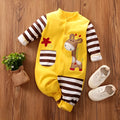 Baby long-sleeve cotton one-piece bodysuit with giraffe print in sizes 59 to 90cm