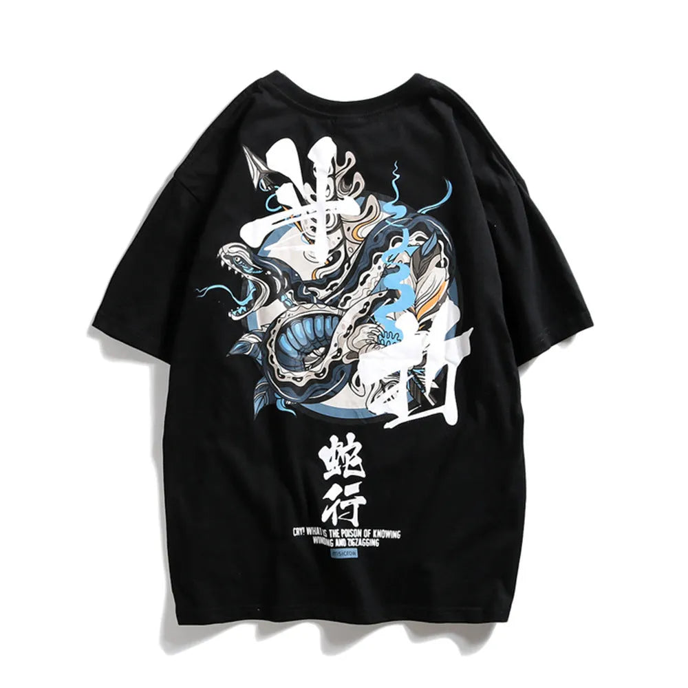 Men's Chinese letter printed loose fit cotton hooded sweatshirt in black