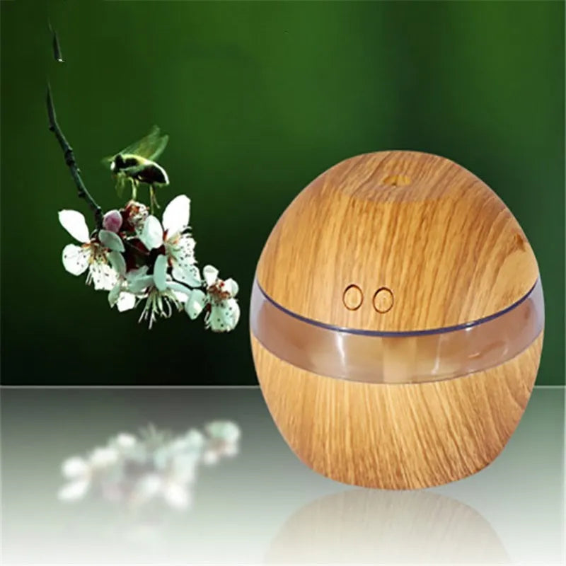 Brown wood grain USB humidifier with water tank and adjustable mist control