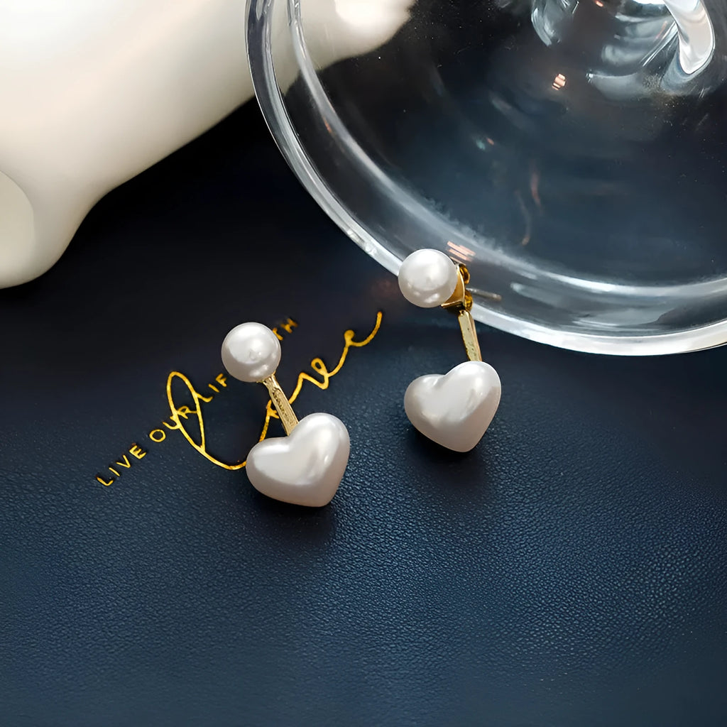 Korean style heart shape stud earrings with electroplated alloy and artificial gem accents