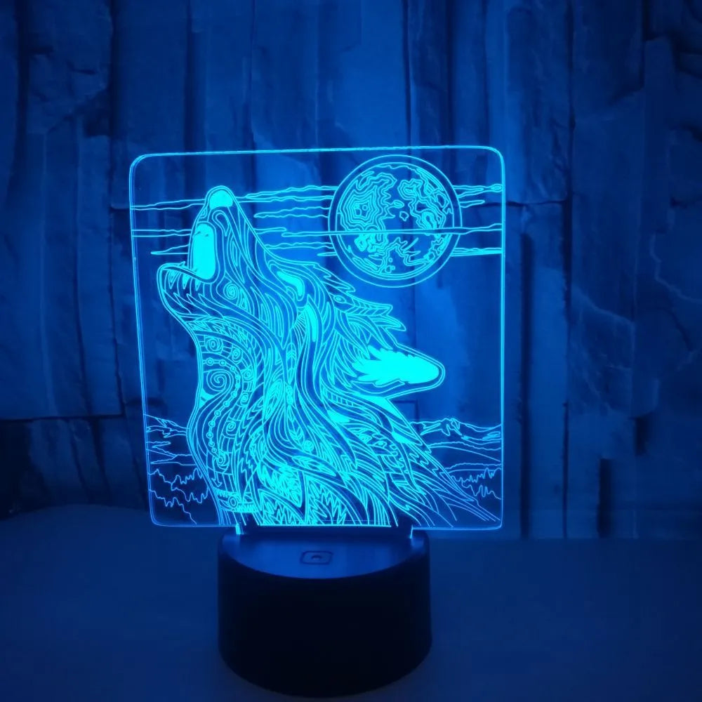 Remote control and touch sensitive LED desk lamp with colourful acrylic panel on a white square base