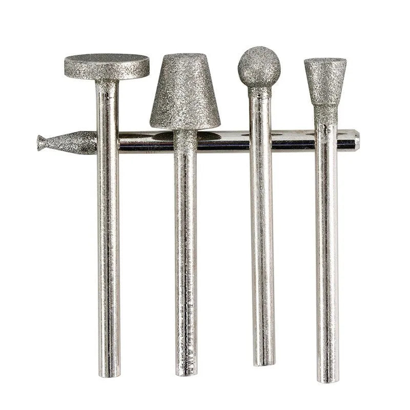 Alloy grinding head set with elliptical cone shape and 3mm shank for glass and stone work
