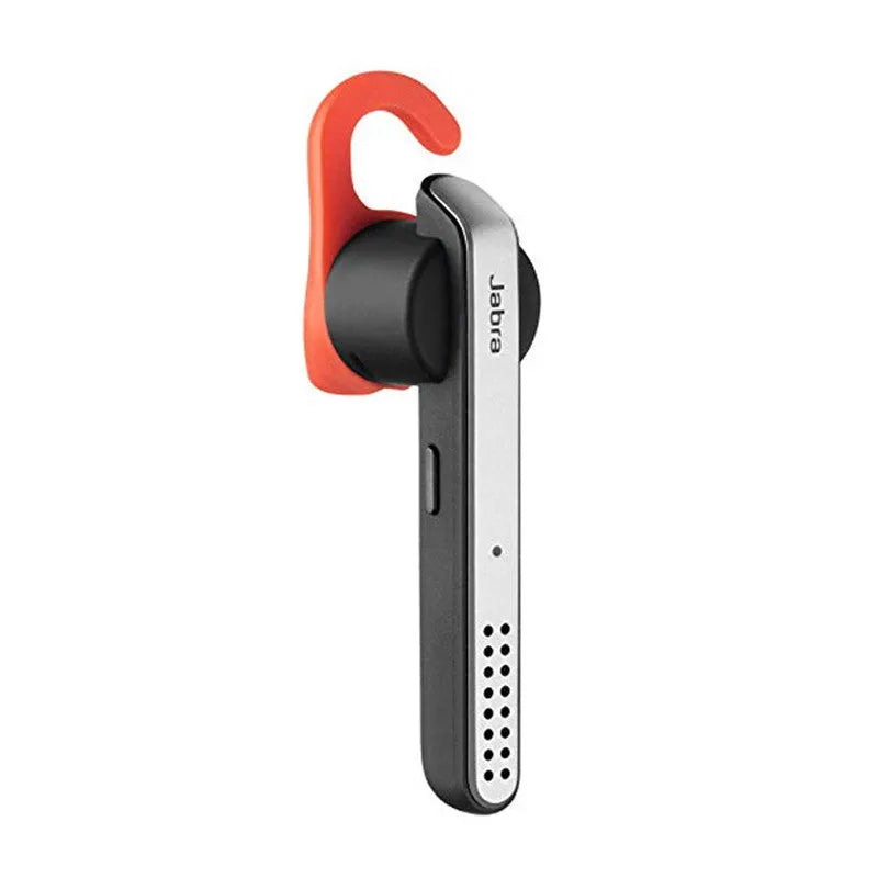 Black or silvery behind-the-ear Bluetooth earphone with automatic connection and dual phone support