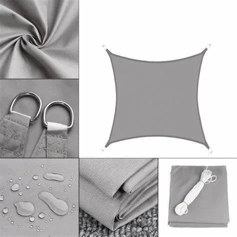 Blue waterproof shade sail measuring 3x4 metres with curved square shape for garden UV protection