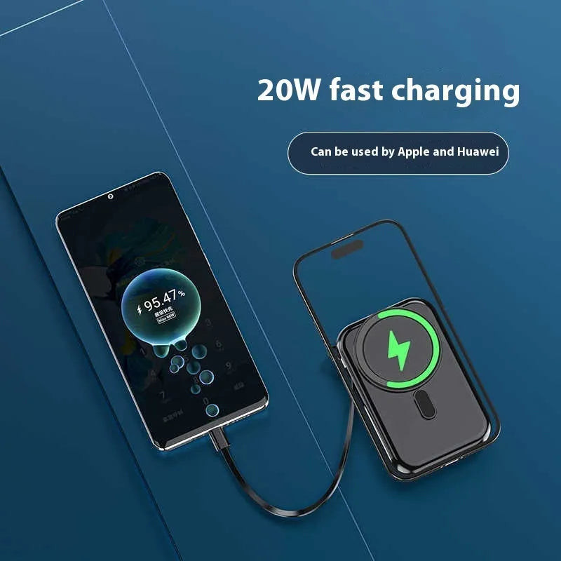 Ultra-thin magnetic wireless power bank 10000mAh in black model D33 on a white surface.