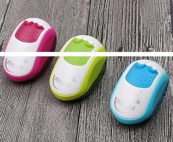 Single hole pencil sharpener with double hole design for normal and thick pencils in assorted colours