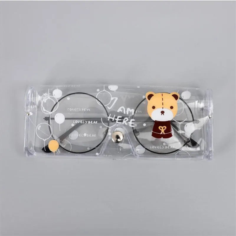 Transparent PVC glasses storage box with cartoon animal design, 15cm x 6cm x 2.7cm