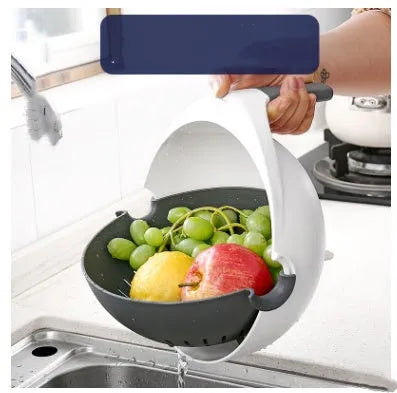 Double drain basket bowl in PP with fine holes, round or square, for washing fruit, vegetables and rice