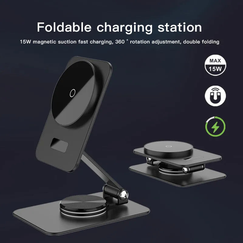 Black digital magnetic wireless charger 15W with Type-C interface for Apple iPhone models