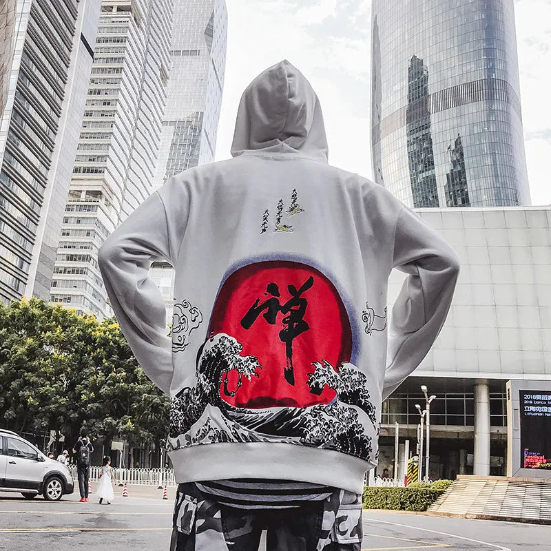 Men loose fit polyester hoodie with hood, digital print, patch pocket, black colour for spring autumn sports