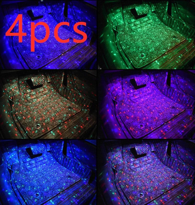 Colourful USB car interior LED atmosphere light for GM footwell, 133x30x19mm, PVC crystal lampshade