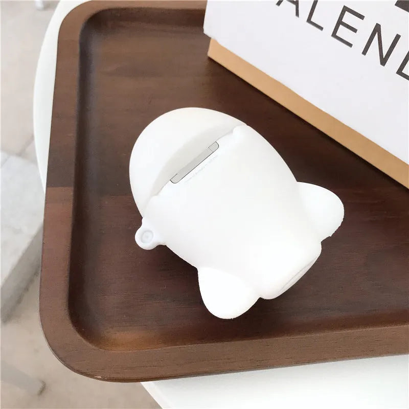 Silicone AirPods protective case with cartoon aeroplane headset design and metal hook