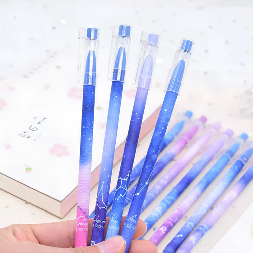 Box containing 12 colourful Constellation quick-drying gel pens for office and writing tasks.