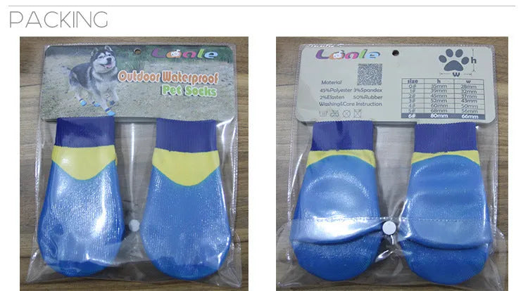 Waterproof non-slip dog socks for big dogs, 4PCS/set, rubber sole, elastic top, sizes 0-6