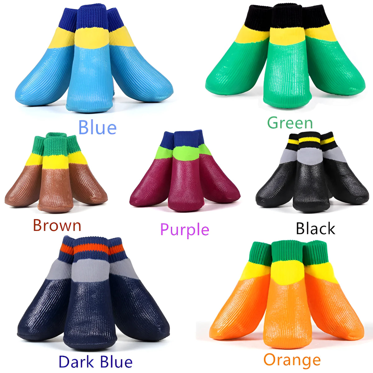Waterproof non-slip dog socks for big dogs, 4PCS/set, rubber sole, elastic top, sizes 0-6