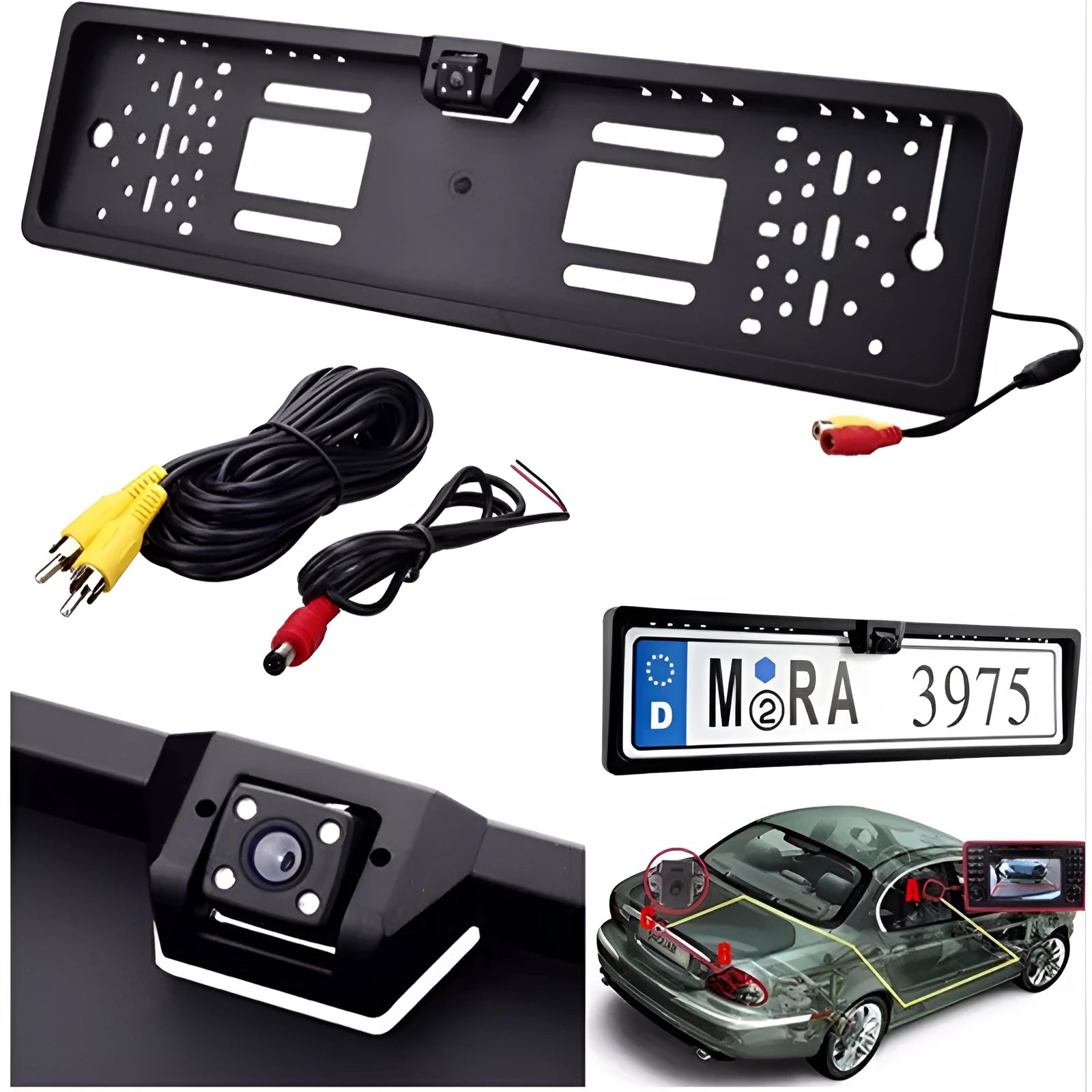 Black ABS license plate frame model HR-217A measuring 57x14x4.5mm