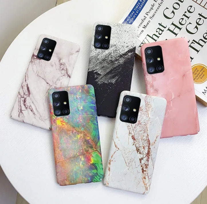 Frosted marble PC phone case for Samsung Galaxy showing marble pattern and precise cutouts