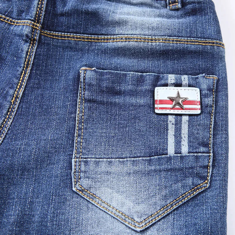 Boys casual jeans dark blue cotton straight leg trousers Asian size 110-170cm