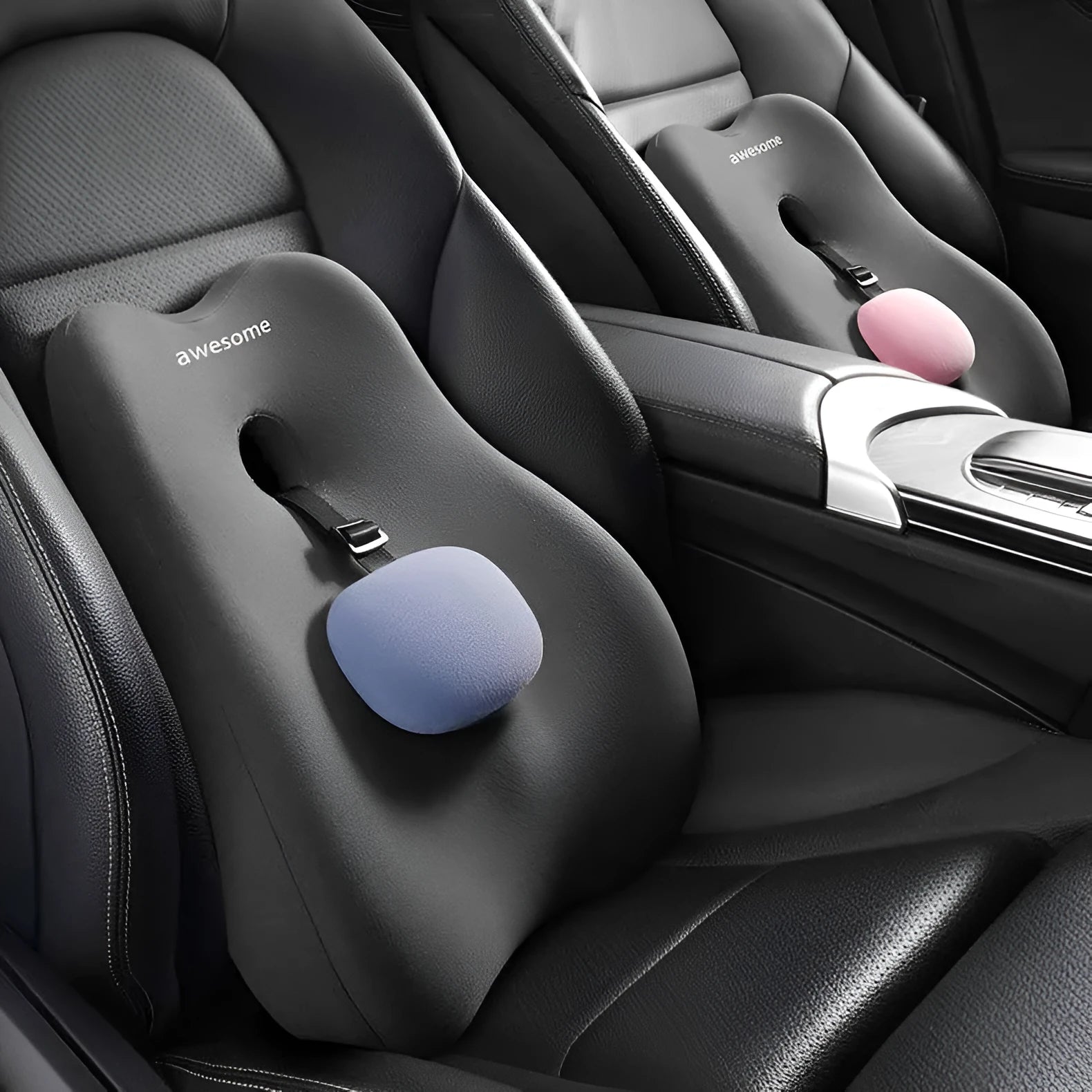 Car lumbar support pillow with memory foam filler in imitation brocade cotton cover showing colour options